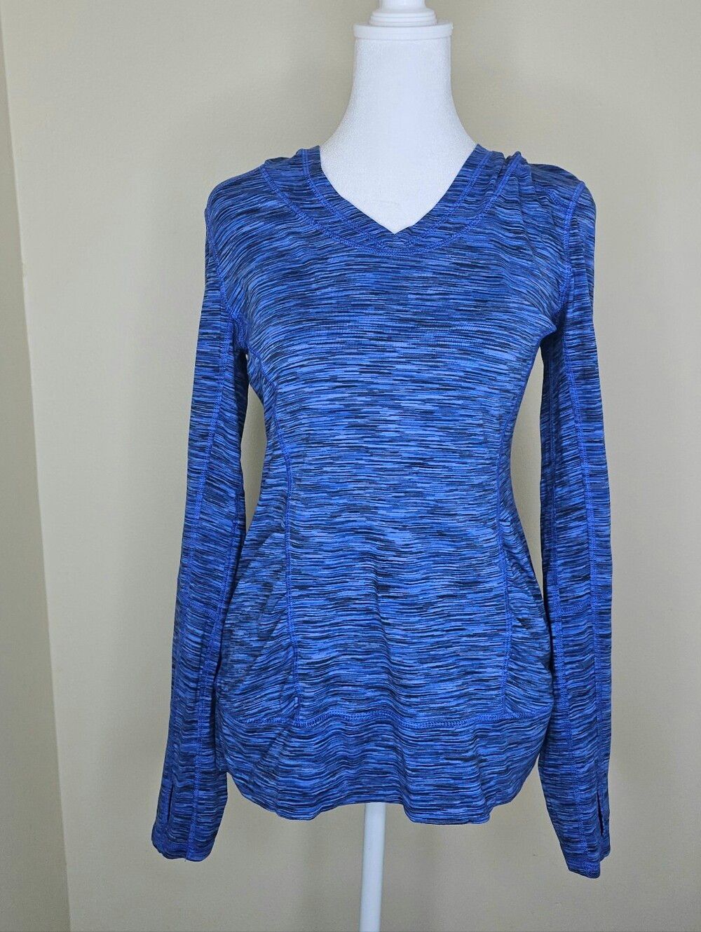 KIRKLAND Signature Blue Space Dye Hooded Active Top Small Workout Athleisure